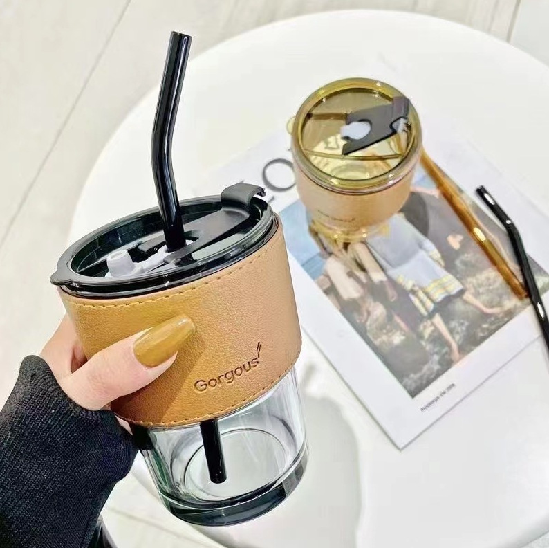 網紅玻璃竹節杯帶吸管水杯便攜ins奶茶杯子高顏值耐高溫禮品杯