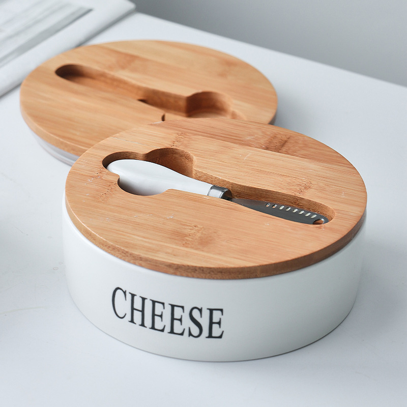 Caja de mantequilla de cerámica redonda de gran capacidad - Estilo nórdico con plato - Para conservación y almacenamiento - Popular en Amazon