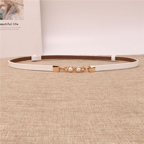 Women's Summer Dress Belt with Pearl Decoration, Slim Waist-Stretching Fashion Leather Belt, Black Leather Accessory, Trendy Casual Waist Chain