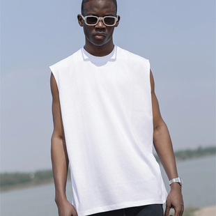 Heavy-weight Untransparent 320g Small Round Neck Pure Cotton Basic Vest Men's Summer Loose Casual Sleeveless Waistcoat T-shirt
