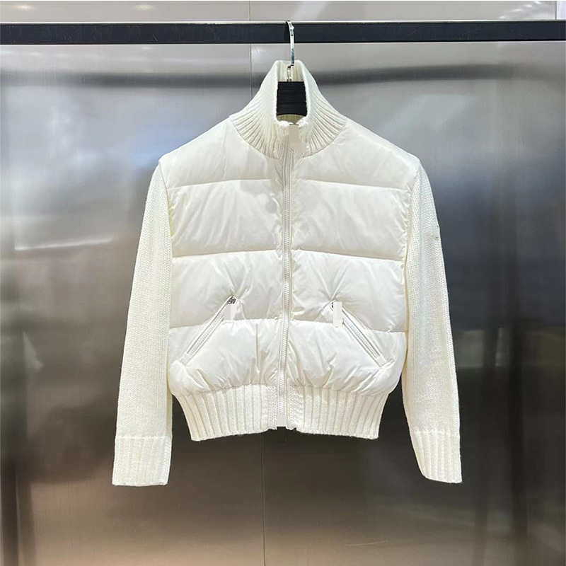 24 Meng Xiaojia Autumn and Winter New Light Letter Embroider Men's and Women's Short Knitted Sleeves Spliced Goose down Jacket down Jacket