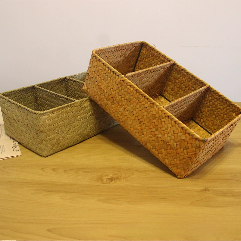Straw woven table retro storage box, storage basket