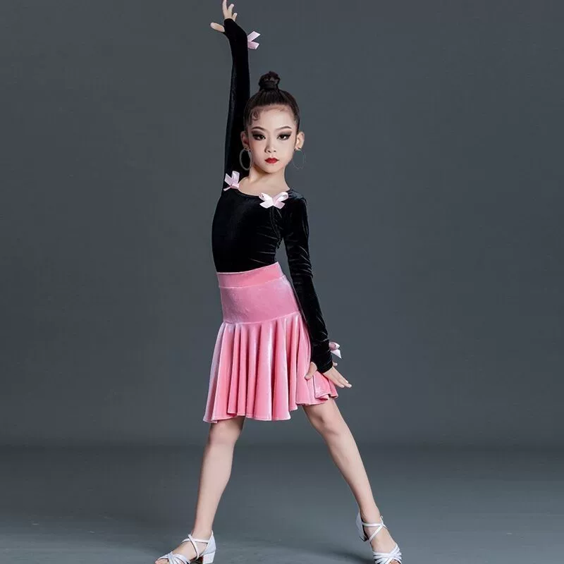 Латинский танцевальный костюм для детей женский осенний и зимний бархатный костюм для упражнений