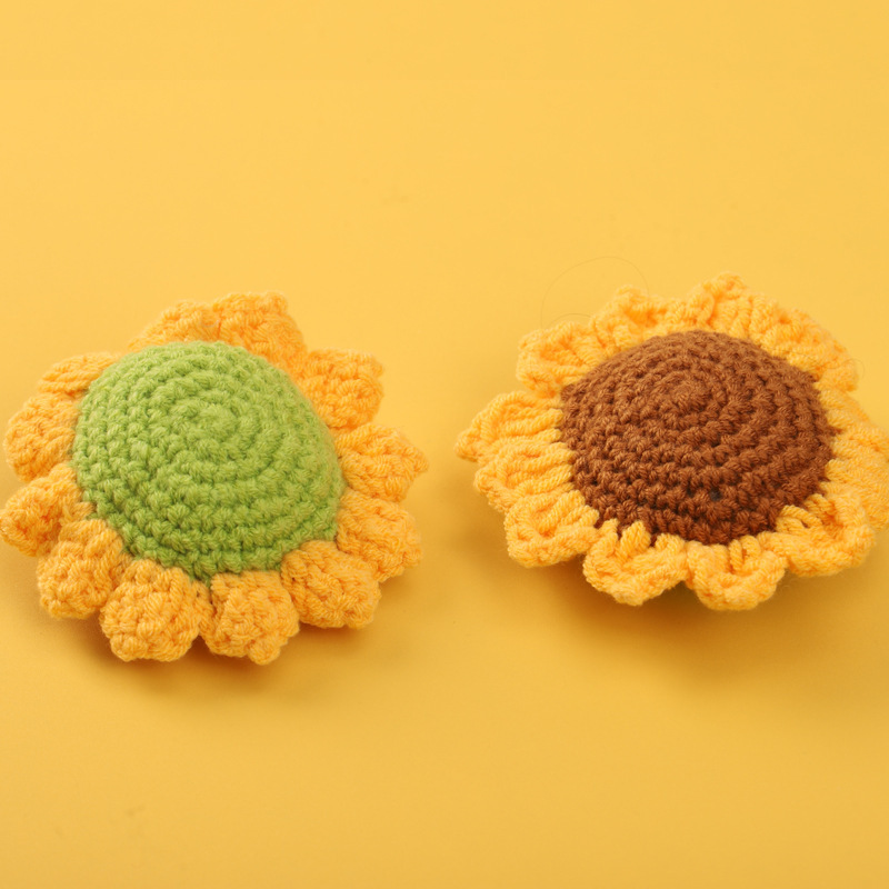 手かぎ針編みスマイリーフェイスひまわりヘッド 10cm ひまわり完成ウール模擬花ジュエリーアクセサリー在庫あり|undefined