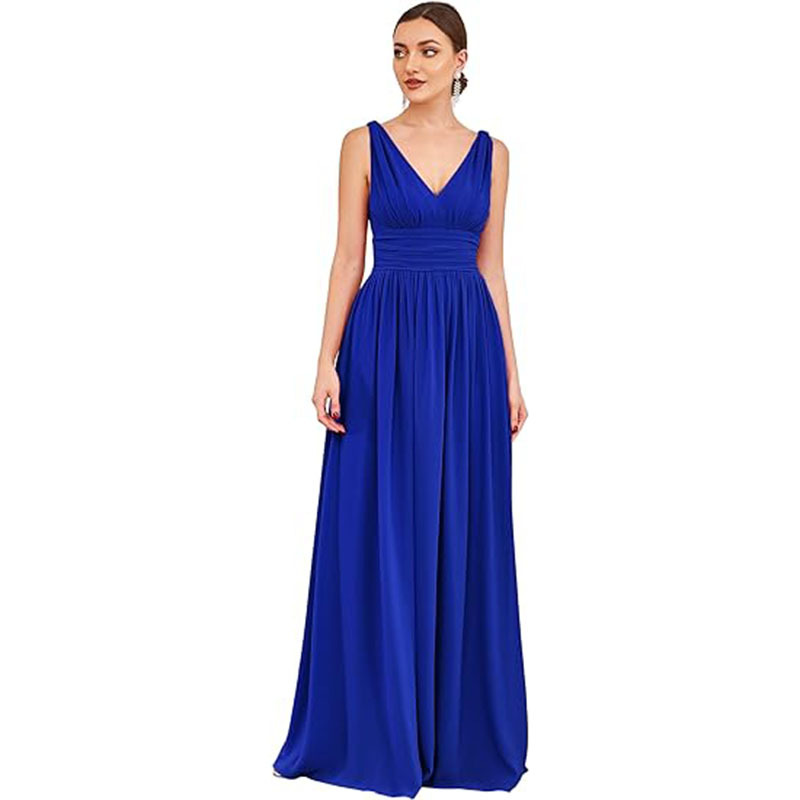 Evening Dress 2026 New Style Women's Elegant Deep V-Neck Sleeveless Chiffon Formal Long Dress Ebay Direct Supply