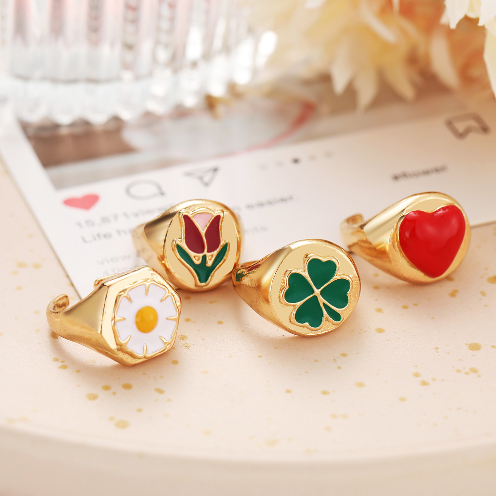 Wholesale Jewelry Retro Heart  Tulip Flower Ring Nihaojewelry display picture 2