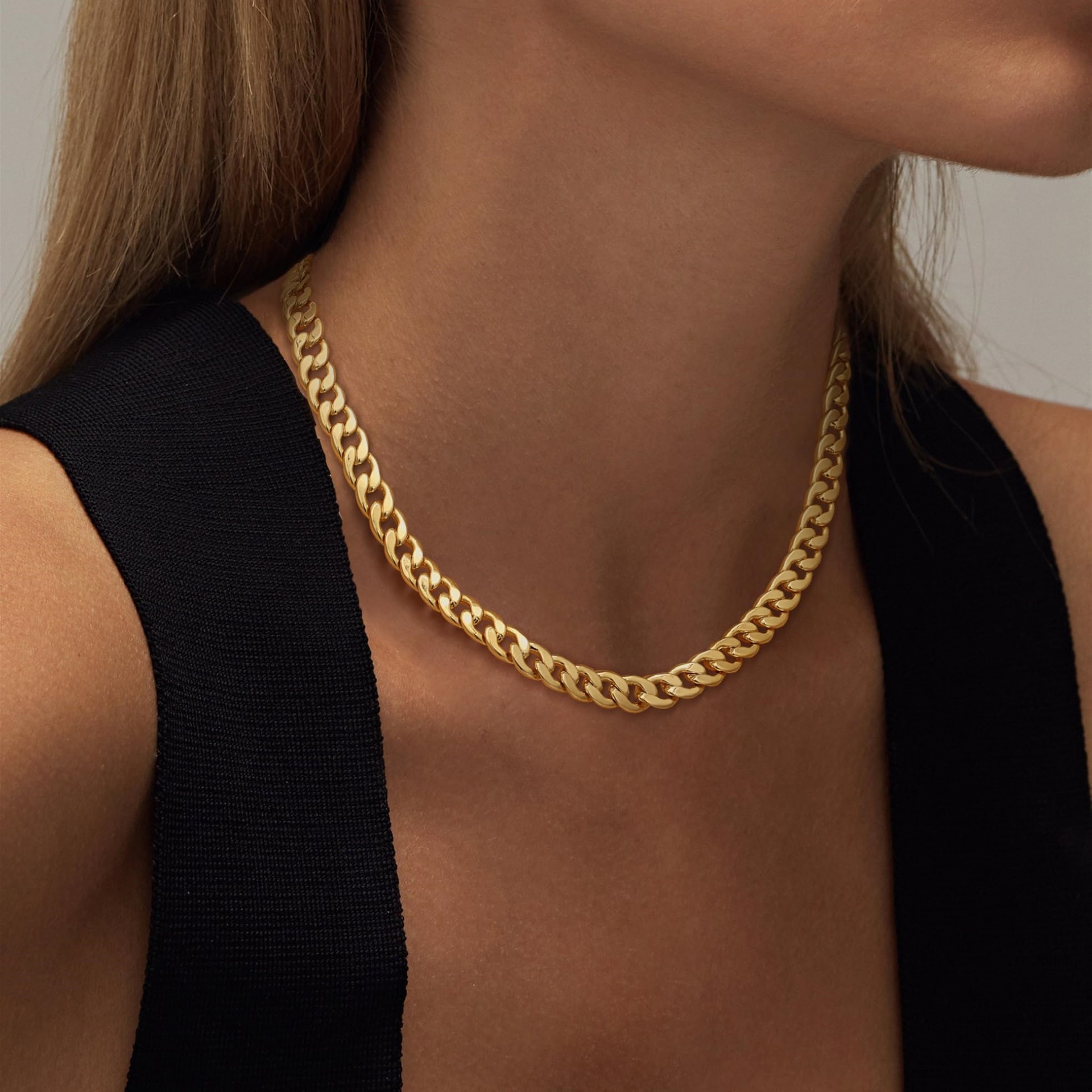 Lina Girl Hip-hop European American Cross-border 10mm 14K Gold-plated Cuban Necklace, Fashionable And Simple Heavy-duty Hip-hop_voghion.com