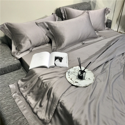 春夏60S玻尿酸莱赛尔纤维天丝夏凉被镂空边轻高端丝滑空调被4件套