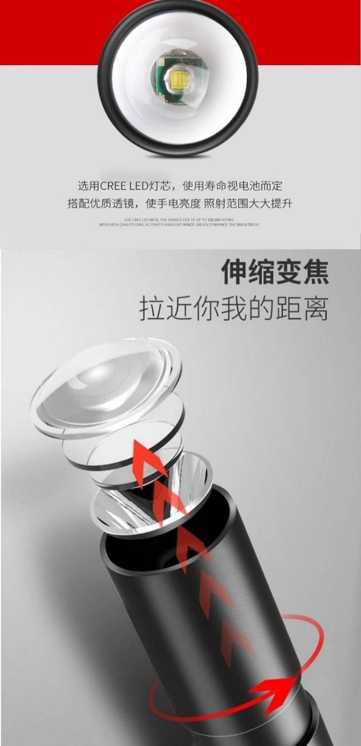 Outdoor Mini Bright Flashlight, Convenient and Multi-Functional Aluminum Alloy Zoom Led Light, Household Rechargeable Emergency Light