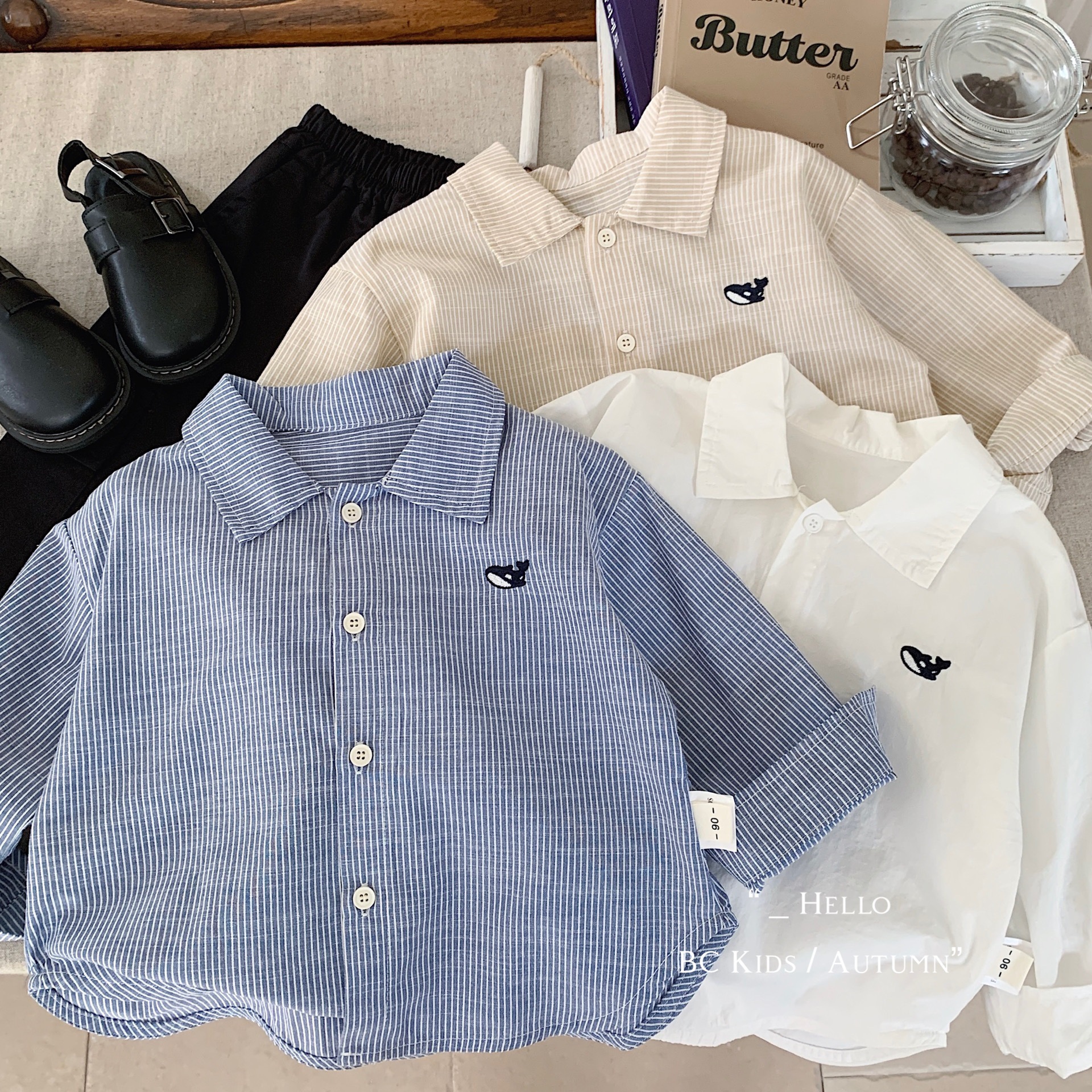 Bangcheng Children's Shirt 2026 Autumn New Arrival Boys' Fish Embroidered Cardigan Long-Sleeved Shirt G0326