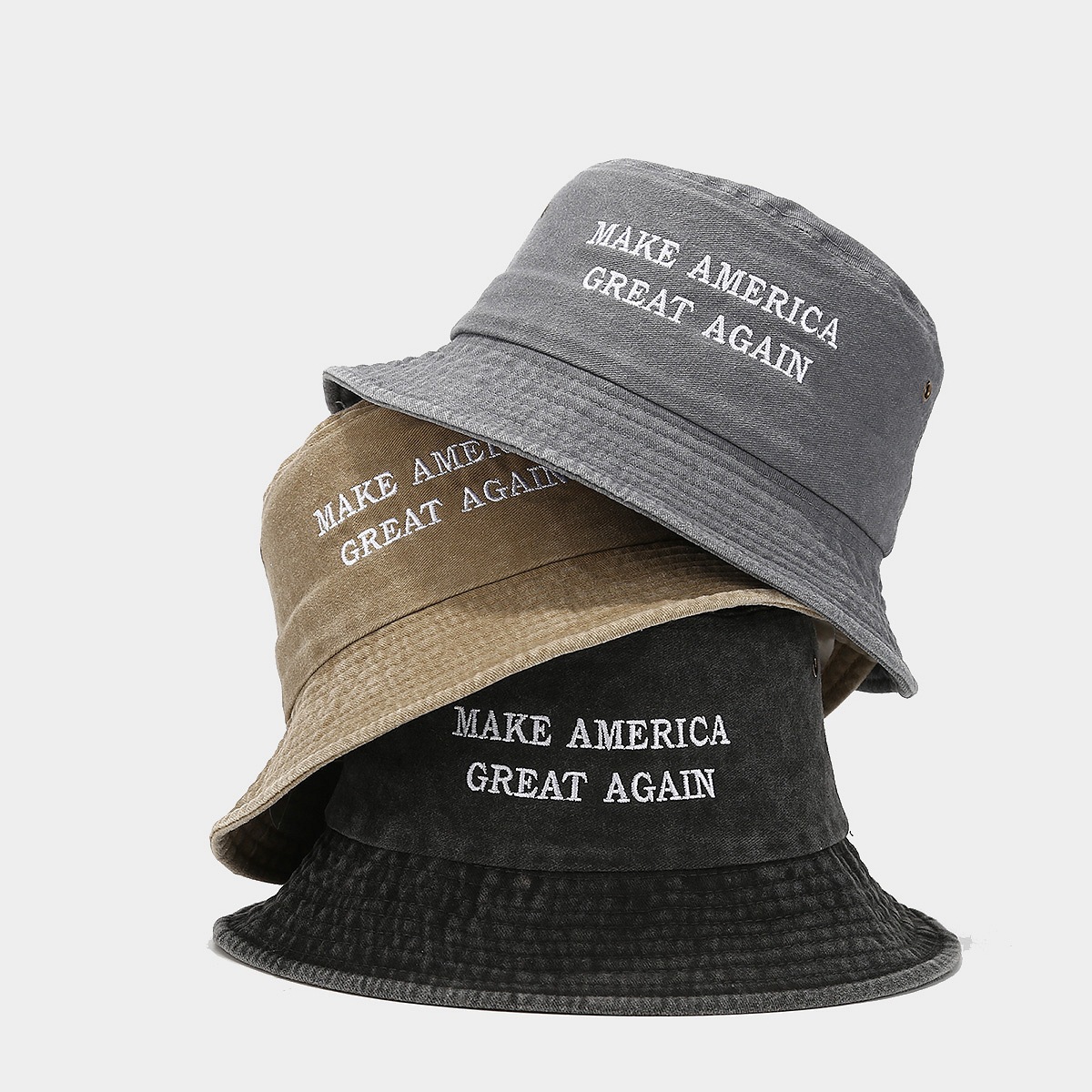 Hombres y mujeres americanos vintage pescador sombrero Amazon venta caliente alfabeto inglés lavado bordado sombrero de bañera sombrero de sol al aire libre