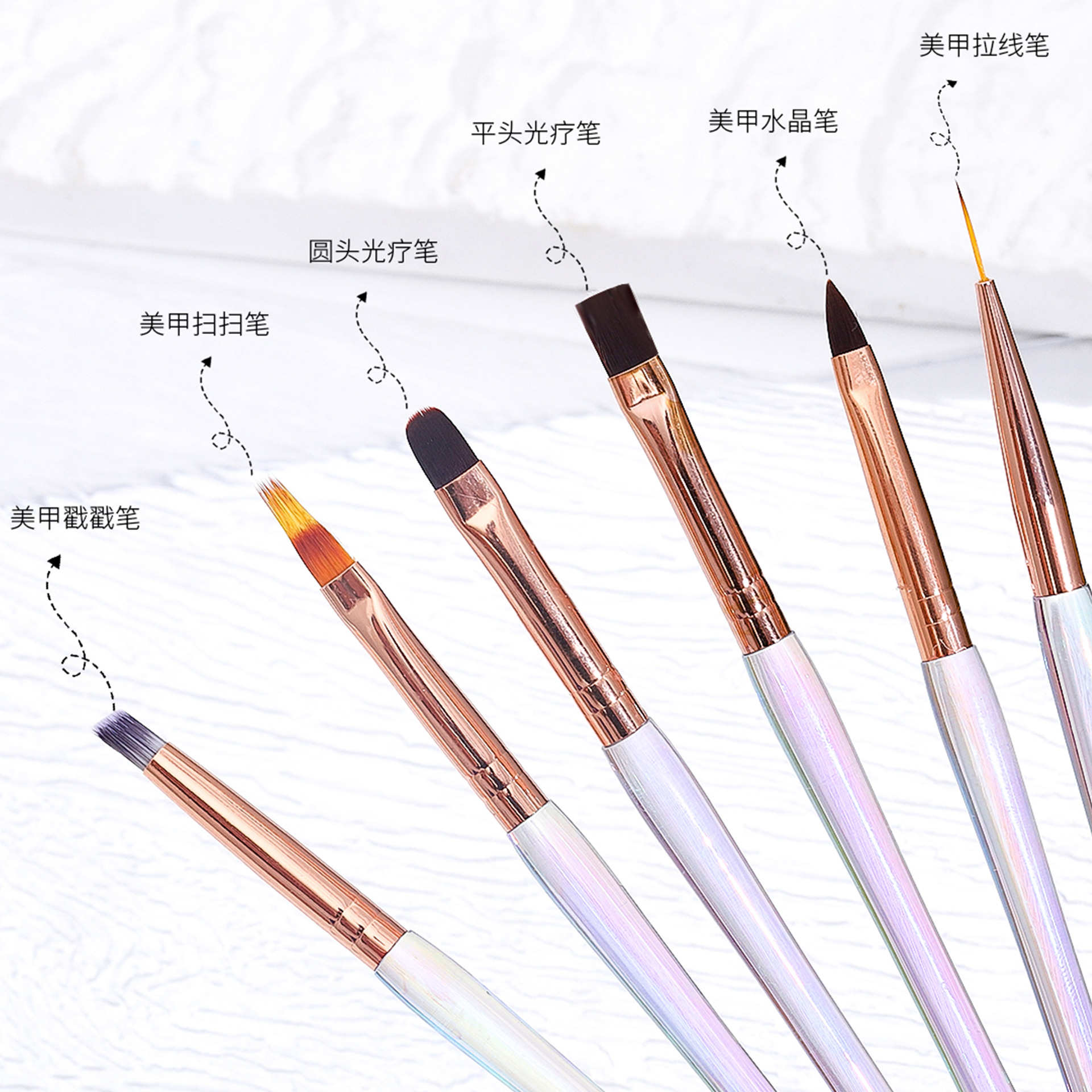 Exclusividad transfronteriza para 6 piezas, juego de bolígrafos de pintura de uñas con varilla de color mágico transparente, bolígrafo de fototerapia dentado, bolígrafo de dibujo, bolígrafo de cristal