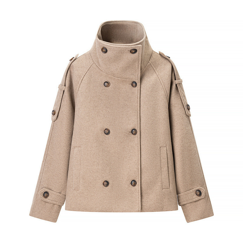 Za Amazon's Popular Cross-Border European and American Style Women's Retro Versatile Stand-Up Collar Double-Breasted Woolen Jacket