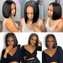 Nuevo producto de Amazon Peluca europea y americana Cabello corto liso para mujer Cabello negro de punto medio Bobo Cabello corto Cabello liso Peluca