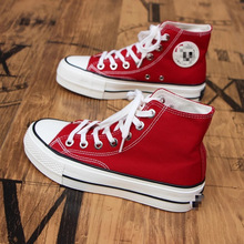 环球女鞋白色帆布鞋高帮女款休闲鞋子百搭厚底球鞋小白鞋增高板鞋