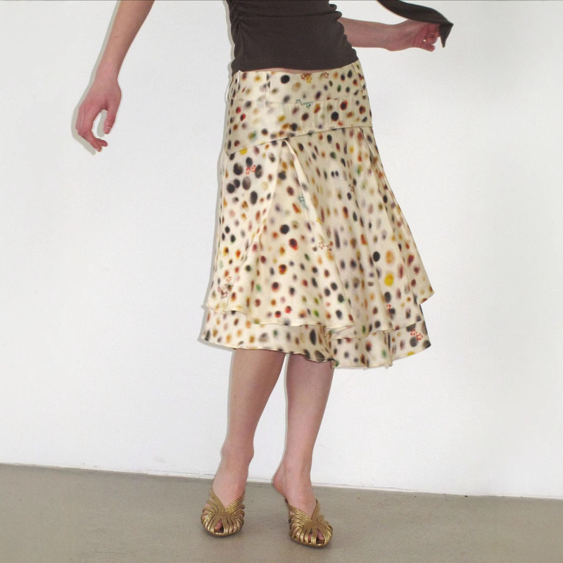 Mit De Dr Acetate Tencel Psychedelic Polka Dot Double-Layer Bias-Cut Resort Style Mid-Length A-Line Skirt