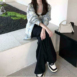 港味复古撞色格子Polo领衬衫女装春秋中长款宽松外搭上衣