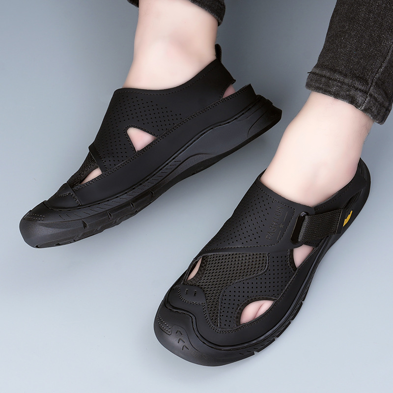 Men's Genuine Leather Closed-toe Sandals Breathable Summer Shoes_voghion.com