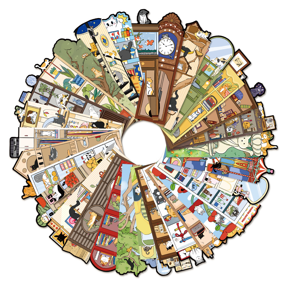 30개 고양이 세계 책갈피 테두리 없는 특수 모양 책갈피로 책 장식, 책 표시, 카드 묶기, 작은 카드 읽기