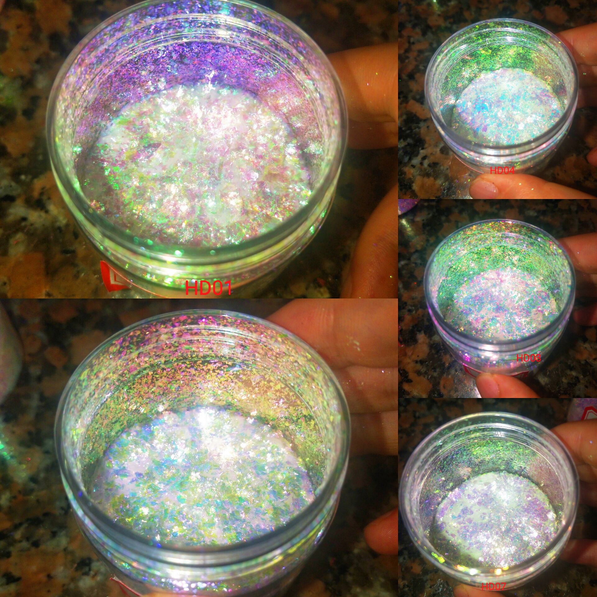 批发2021爆销HD系列指甲油用全透明光学变色龙云锦粗片1g/袋