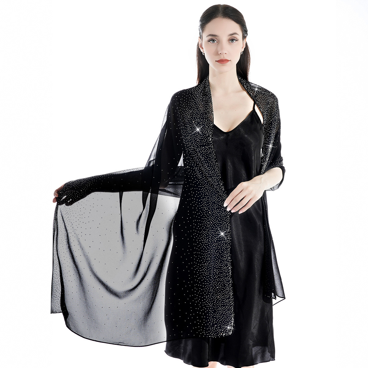 Hot Selling New Solid Color Chiffon Starry Sky Hot Stamping Exquisite And Elegant Banquet Style Extended Version Of High-end Women's Shawl_voghion.com