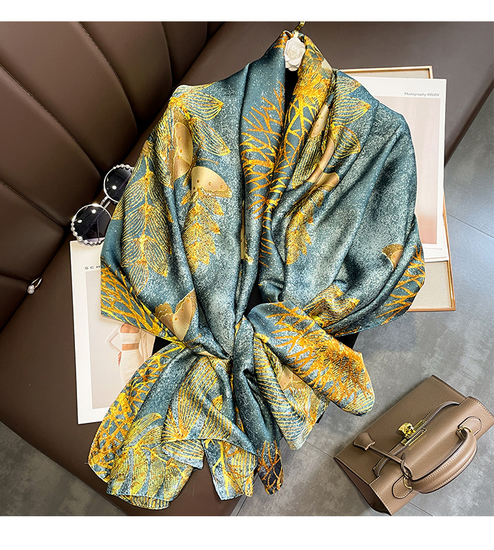 Spring And Autumn Thin Retro Chinese Style Gold Foil Butterfly Simulation Silk Large Scarf display picture 2