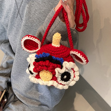 国潮醒狮包新款手工毛线钩织包包成品可爱喜庆迷你女士口红斜跨包