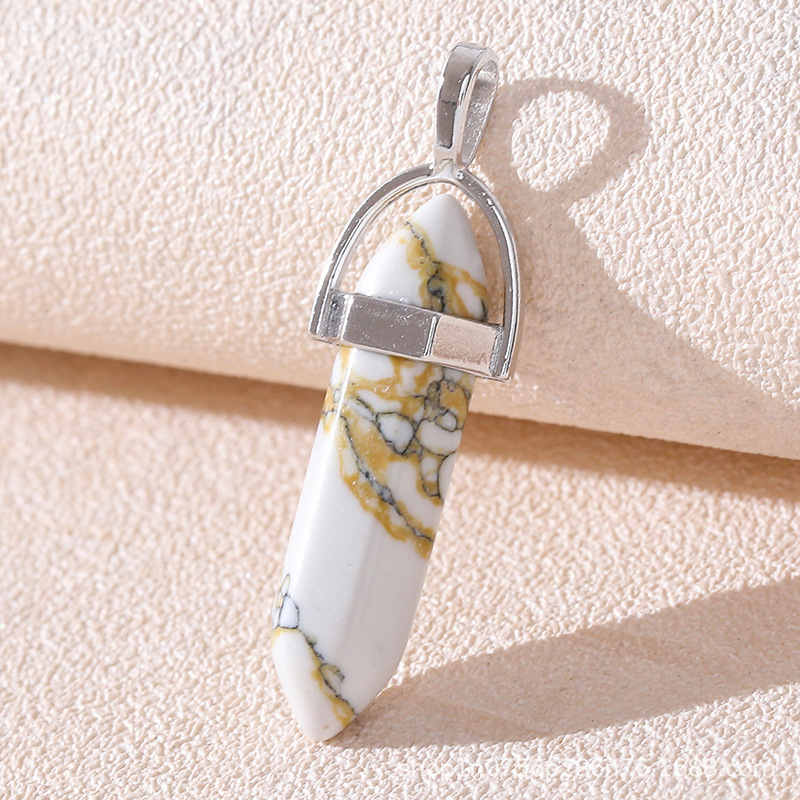 Venta caliente transfronteriza piedra natural amatista cristal rosa colgante de columna hexagonal collar de bala de doble punta colgante único al por mayor