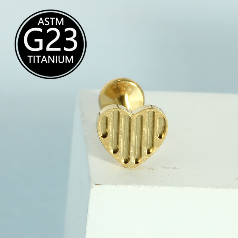 G23 Titanium Alloy Heart-Shaped Lip Piercing Labret Stud Internally Threaded CZ Gem detail image 6
