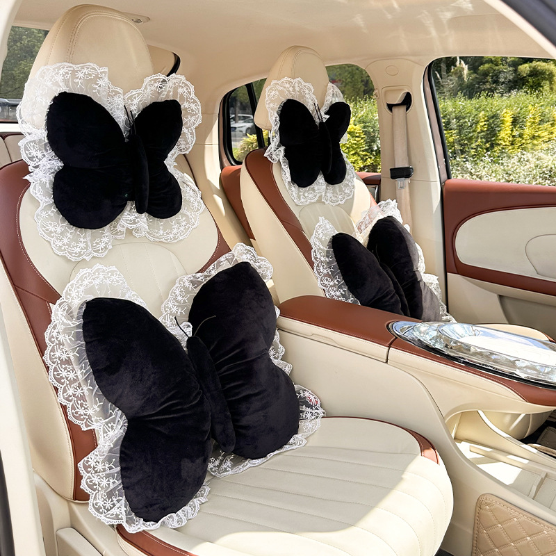 2026 New Car Accessories Plush Butterfly Headrest and Lumbar Support Pink Headrest and Lumbar Support