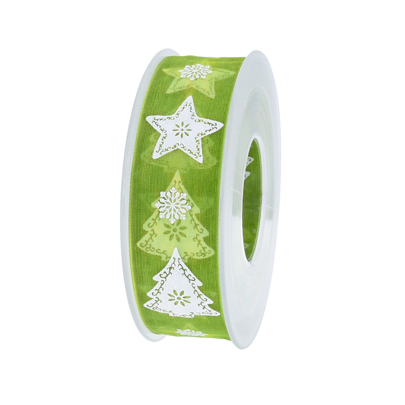Transfronteriza 2,5 cm espuma de impresión árbol de Navidad cinta de hilo de nieve Navidad flores regalo embalaje cinta de poliéster en stock
