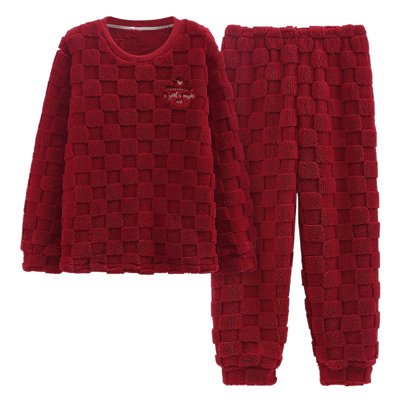 Pijamas de hombre Otoño e Invierno de los hombres de lana de coral de franela de invierno de la boda roja ropa para el hogar invierno