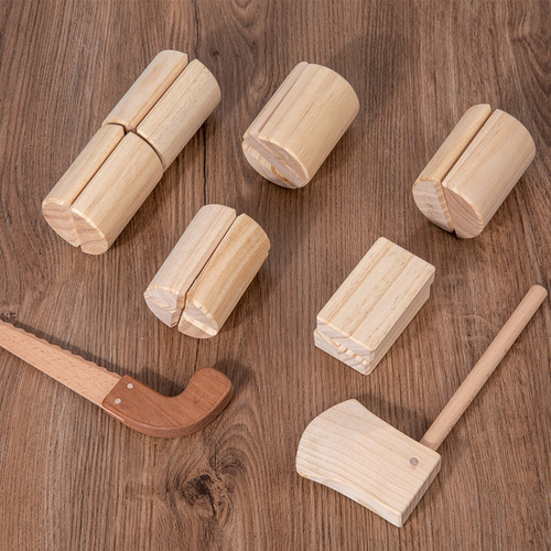 Children's simulated firewood splitting game early education baby simulated wood chopping wooden playset cut cut look Velcro toy