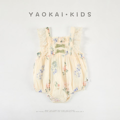 2024年夏季嬰兒薄款包屁衣碎花女寶寶小飛袖洋氣哈衣女寶連體爬服