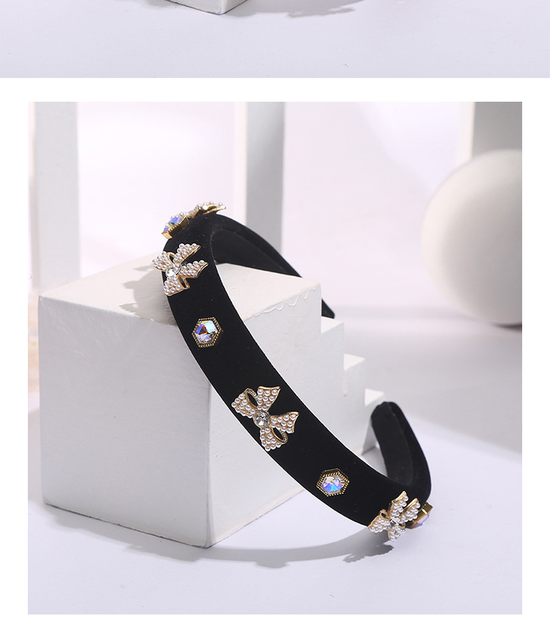 Fashion Bow Knot Cloth Inlay Rhinestones Pearl Hair Band 1 Piecepicture2