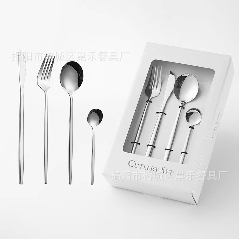 Juego de cucharas, tenedores y cucharas de acero inoxidable portugués Juego de 24 piezas de vajilla de Amazon Juego de cucharas de hotel de estilo occidental creativo tenedor