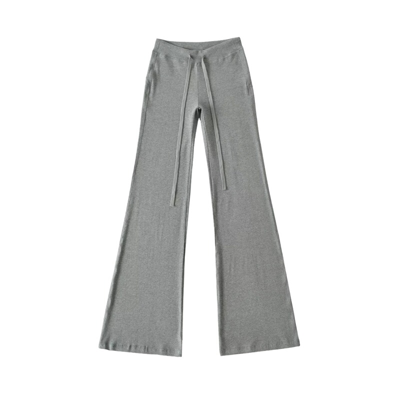 Solid Color Spicy Girl Low-Waist Drawstring Tie Micro-Flared Pants Women Slim Yoga Fitness Hip-Hugging Floor-Length Casual Trousers