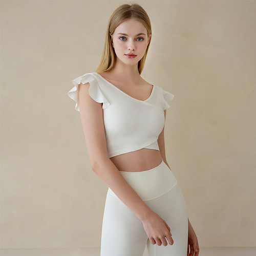 Yoga attire for women, summer high-end, elegant and ethereal fitness tank top, Pilates professional short-sleeved tight sports top