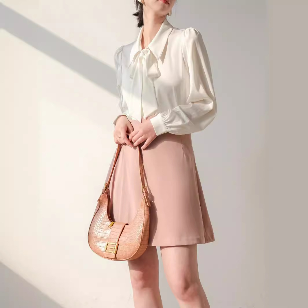 Spring elegant white shirt with bow