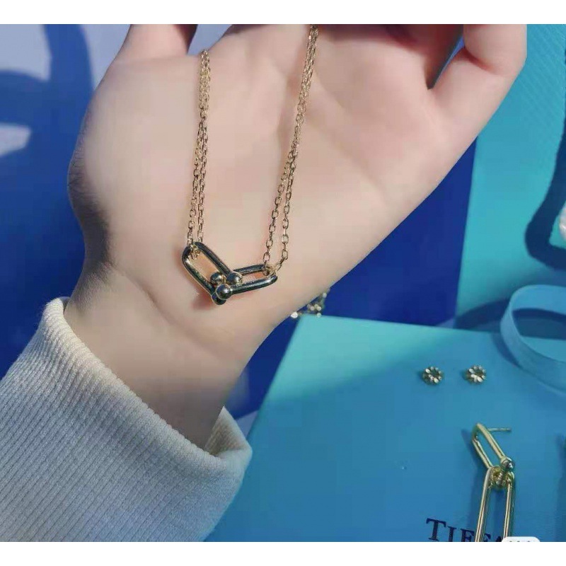 t家s925银韩版U型马蹄相扣双项链女款礼物_1