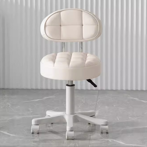 Nylon silent wheel + rice white thickened round seat with back +