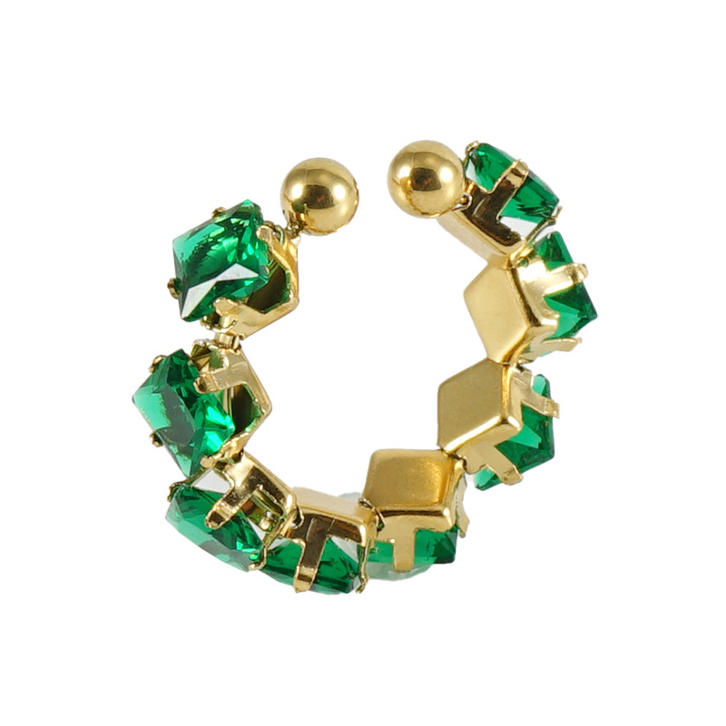 Anillo cuadrado de circón de moda europea y americana de acero inoxidable transfronterizo INS estilo diseño titanio acero 18K diamante-incrustado anillo abierto hembra