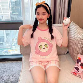 2026新款小女孩可爱卡通圆领家居服套装女童睡衣儿童宽松短袖短裤