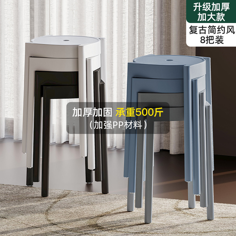 Taburete de plástico engrosado, silla de comedor apilable para el hogar, mesa de comedor de repuesto, taburete de banco alto y simple moderno, taburete de plástico, taburete redondo