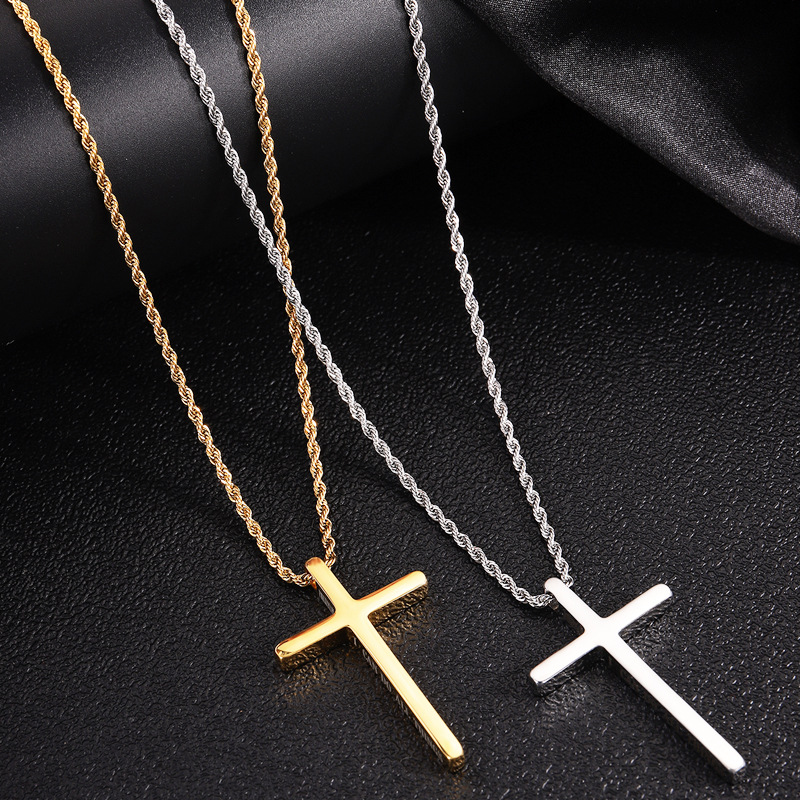13g Weight 0.03µm-0.05µm Gold Plating Thickness PVD Coated Gold Plating Process 18K Real Gold Plated Plating Material 304 Stainless Steel Pendant Material Pendant Necklace Classification 304 Stainless Steel Chain Material Twisted Rope Chain Chain Type 1 Piece Quantity Holiday, Daily Occasion 304 Stainless Steel Material Cross Pattern Men's Gender Vacation, Simple Style Style Plating Craft Vacation Simple Style Cross 304 Stainless Steel Plating Men's Pendant Necklace Men Pendant Necklaces 8