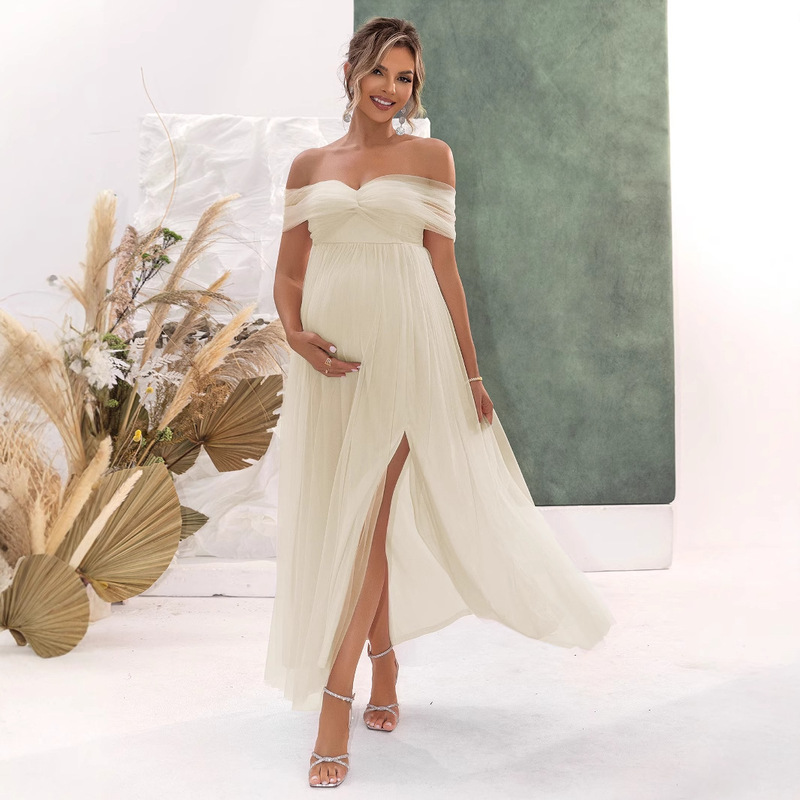 2024 New Cross-border European and American Summer Women's Sexy Tube-top Mesh High Split Maternity dress 2024 New Cross-border European and American Summer Women's Sexy Tube-top Mesh High Split Maternity dress