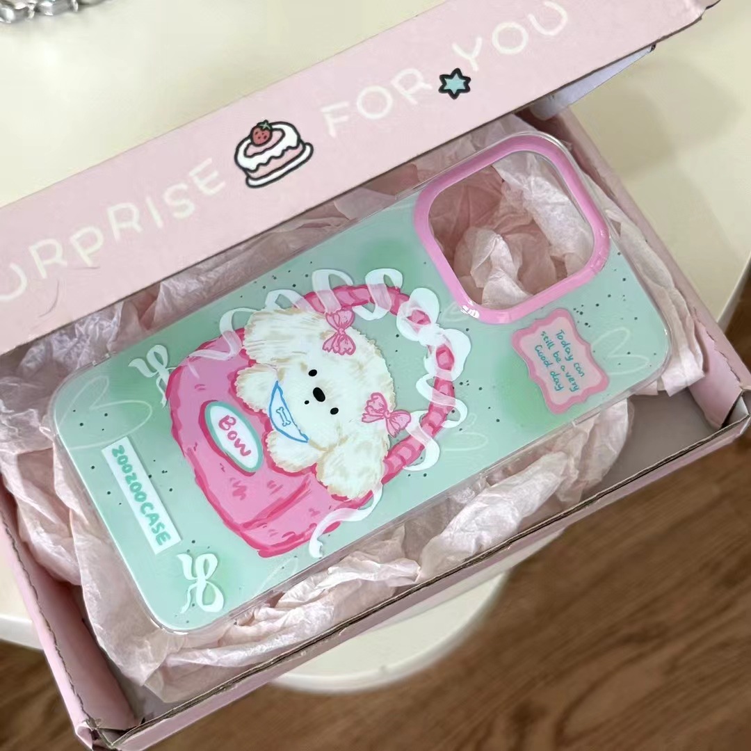 Perro de pelo rizado verde Apple 15promax brillante 15pro/14 funda protectora nueva funda para teléfono 15pro 13p