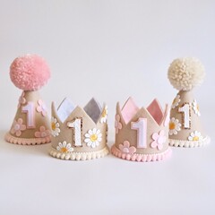Ins风フェルトデイジー花子供クラウンキャップアマソン热い贩売诞生日パーティードレスアイテム诞生日キャップ