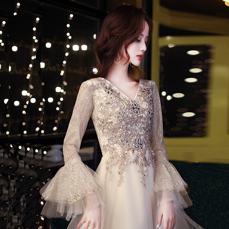 Evening dress women's banquet elegant high-grade light luxury niche high-end bridesmaid dress French host graduation ceremony