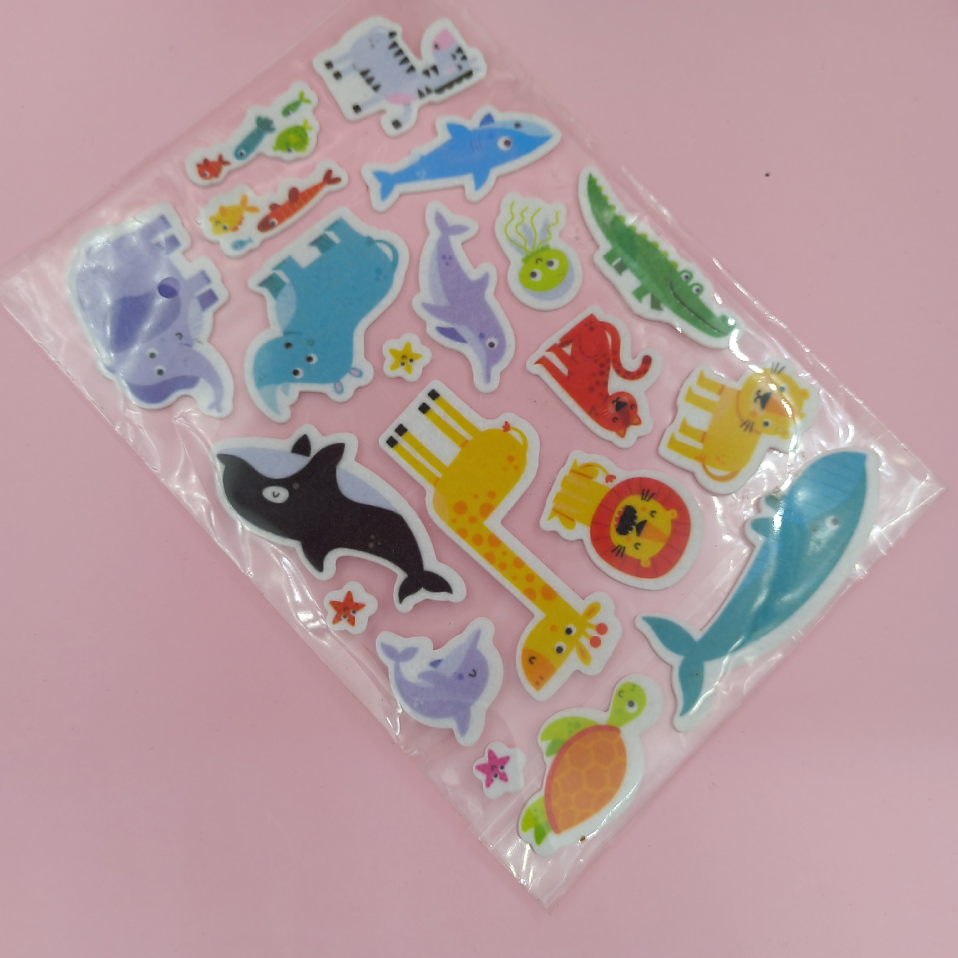 批发毛毡布彩色印刷卡通贴纸海洋动物毛毡布卡通贴纸不织布贴纸